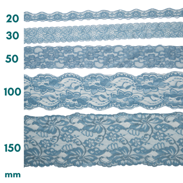 Spitzenborte elastisch jeansblau 50mm