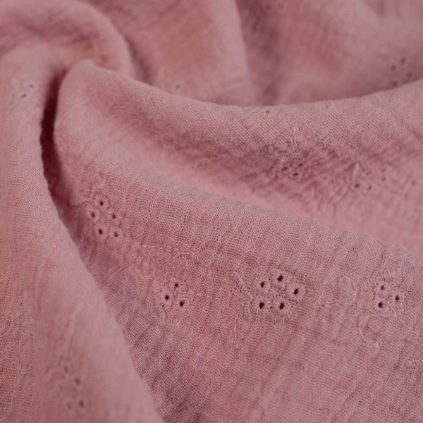 Musselin Double Gauze Blümchen Stickerei altrosa