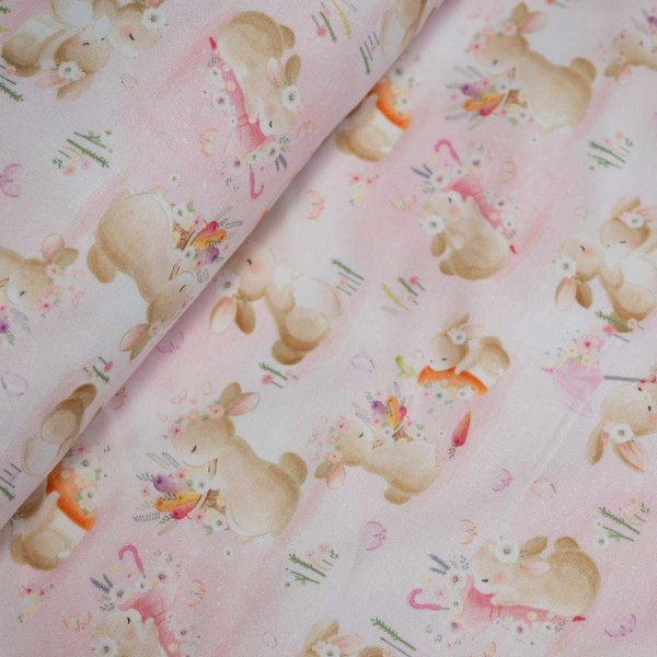 Baumwolljersey niedliche Häschen rosa