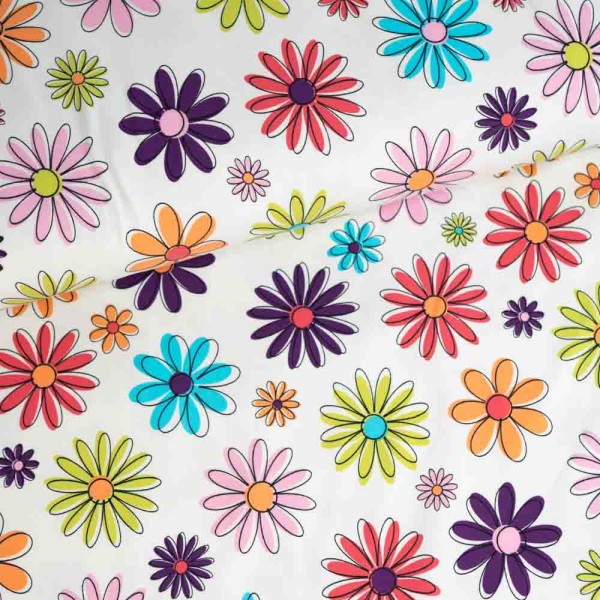 Baumwolljersey bunte Blümchen ecru