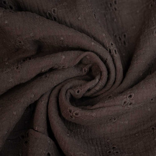 Musselin Double Gauze Stickerei dunkelbraun