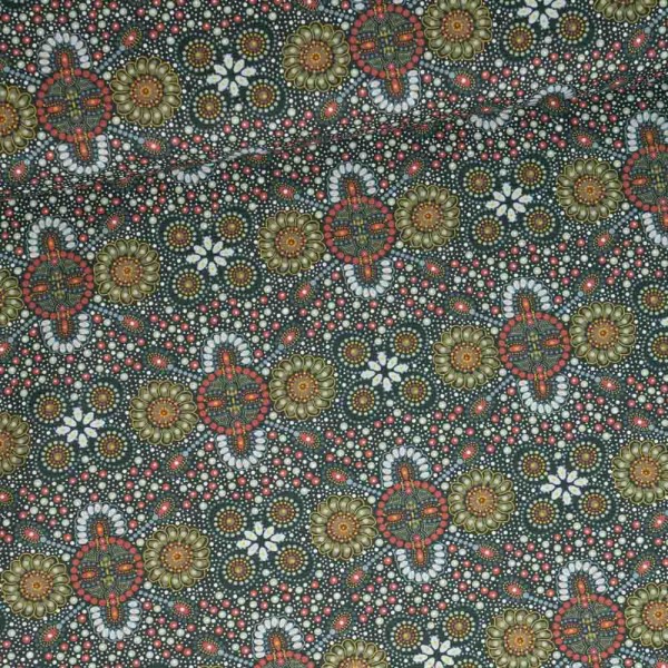 Bio Baumwollwebware Pünktchen Blume khaki