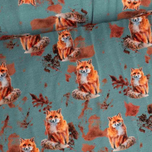 Baumwolljersey Digital Füchse dusty mint
