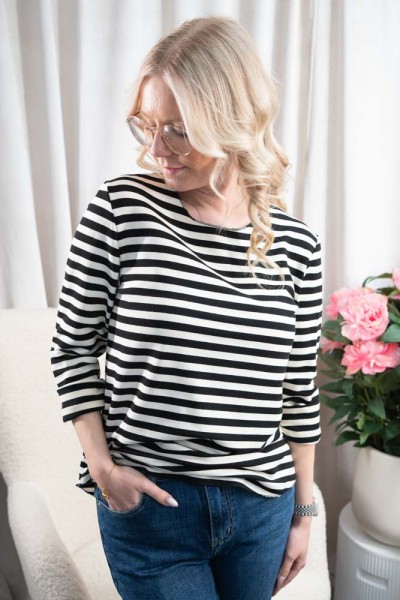 Baumwoll Sweatshirt Streifen schwarz-ecru