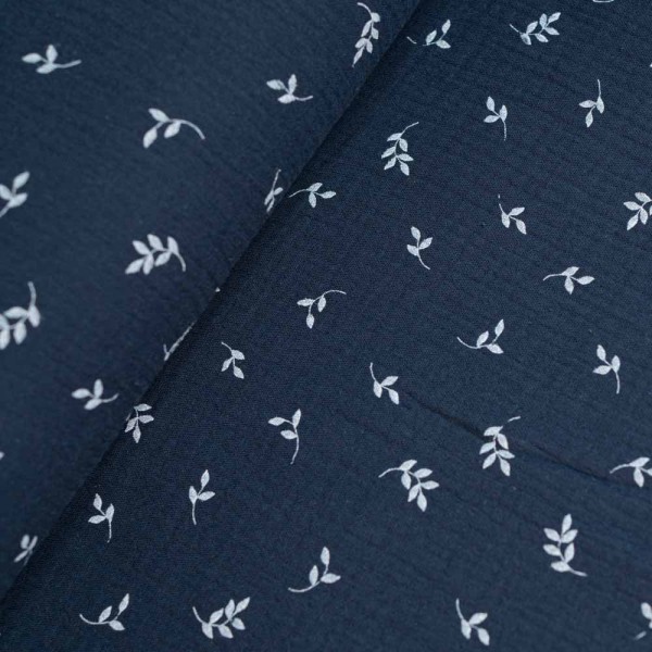 Musselin Double Gauze Zweigchen dark navy