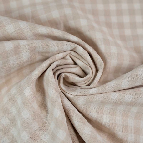 Seersucker Baumwollstoff Karo beige-ecru