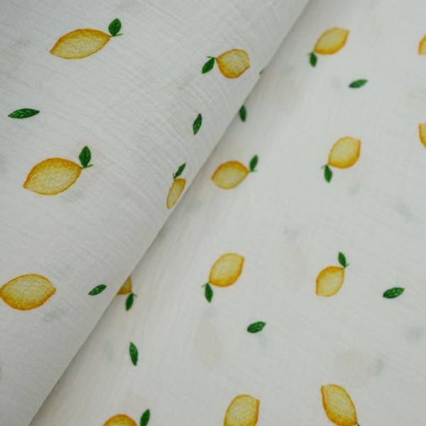 Musselin Double Zitrone weiß