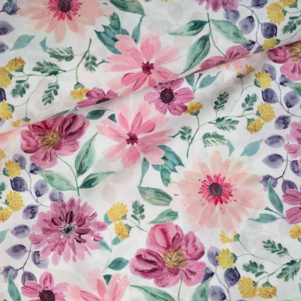 Baumwoll Popeline Aquarell Blumen rosa