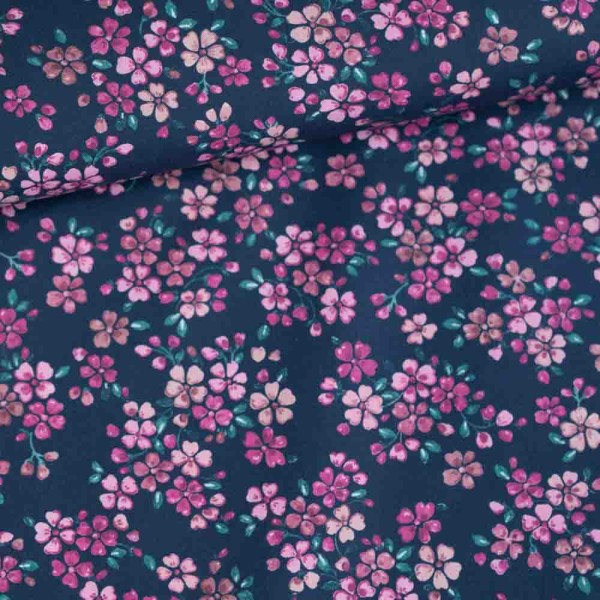 Baumwoll Popeline Berry Blooms navy