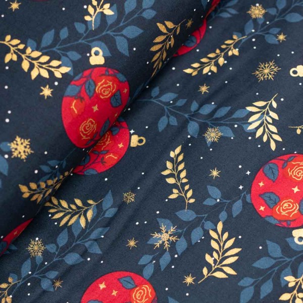 Baumwollwebware Glam Rosenzauber navy