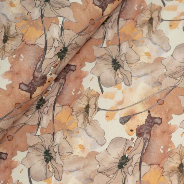 Bamboo Jersey Aquarellblumen braun