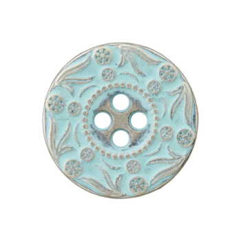 Prym Metallknopf verziert Blüten 20mm türkis