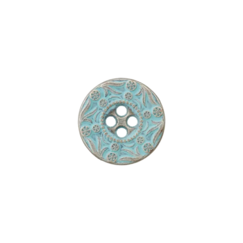 Prym Metallknopf verziert Blüten 15mm türkis