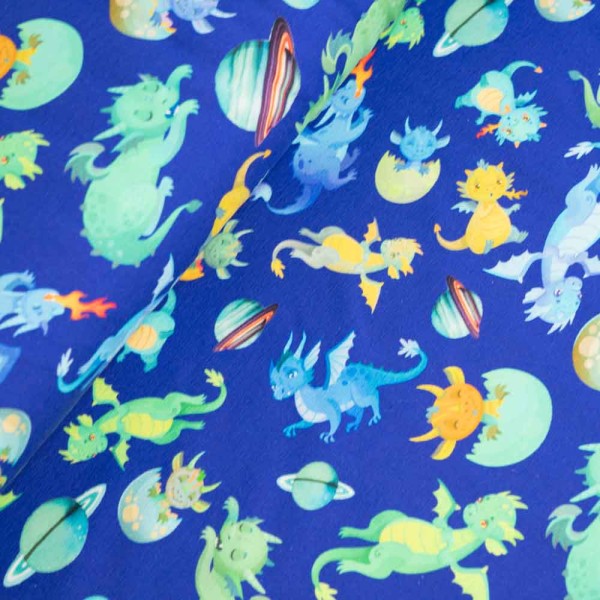 Baumwolljersey kleiner Drache royalblau
