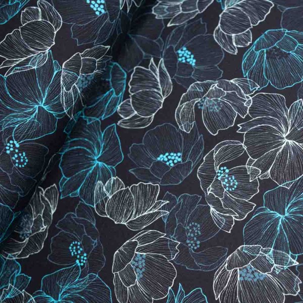 Baumwolljersey Fineline Flower navy