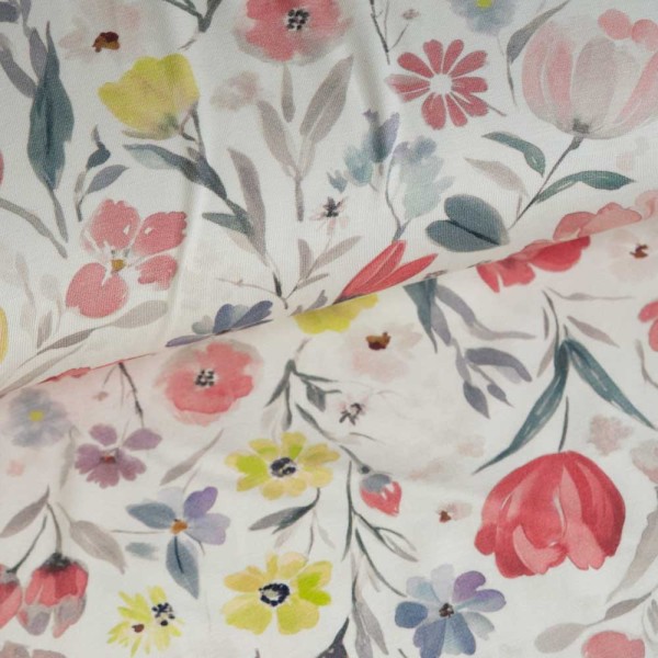Bamboo Jersey Frühlingsblumen coral
