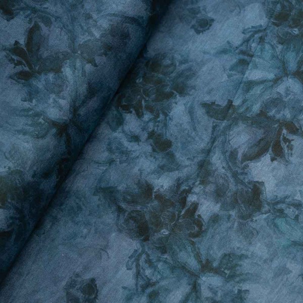 Jacquard Jersey Batik Blumen jeansblau