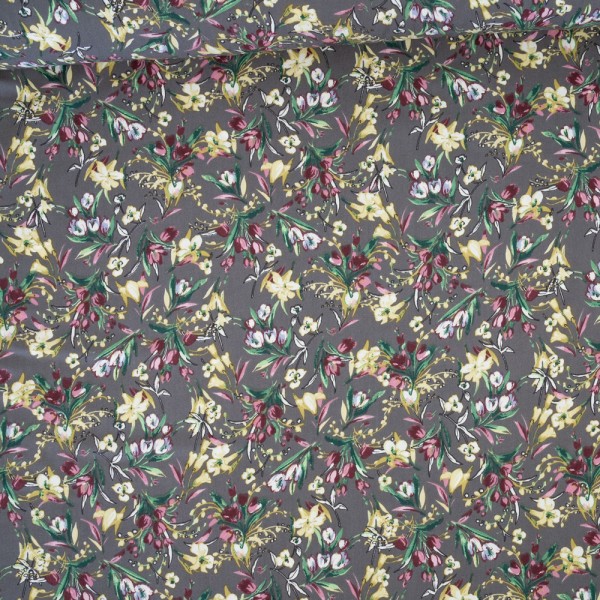 Viskosewebware Stretch Wildblumen grau