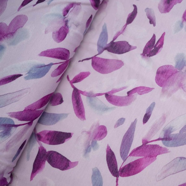 Viskosejersey Aquarellblätter flieder