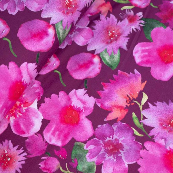 Baumwolljersey Pfingstrose beere dunkel