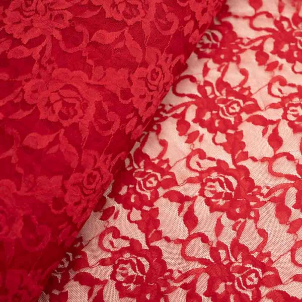 Italienische Spitze STRETCH Rosen bordeaux