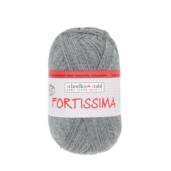 Fortissima 100gr Sockenwolle 4-fädig meliert mittelgrau