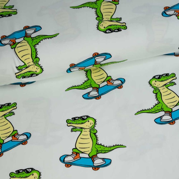 Baumwolljersey Skater Krokodil ecru