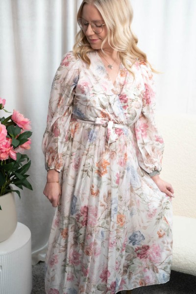 Tencel Maxikleid mit Schlitz Rosen creme