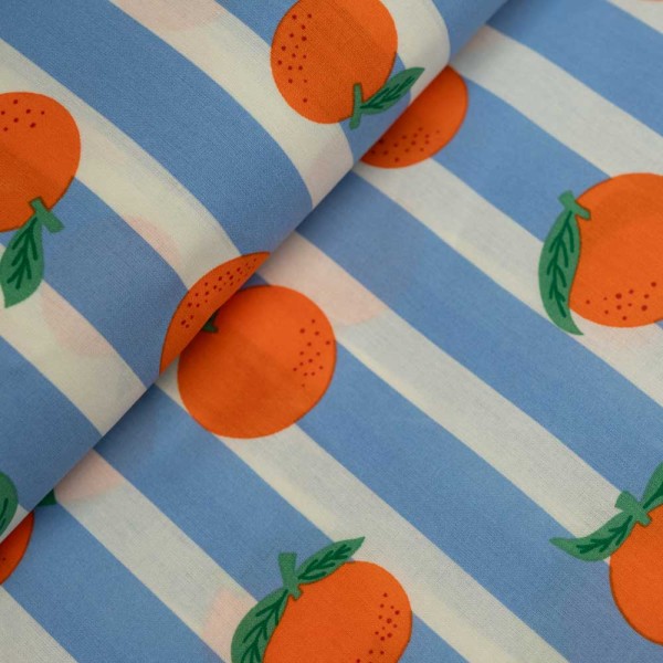 Beschichtete Baumwolle Orangen blau