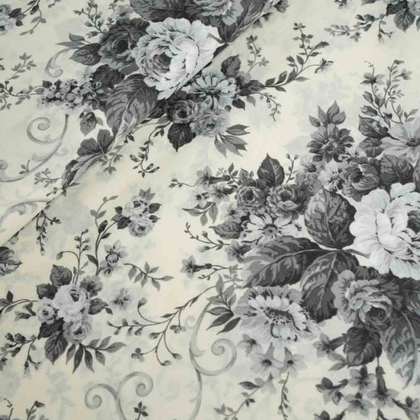 Beschichtete Webware Wachstuch Vintage Rose schwarz-weiß