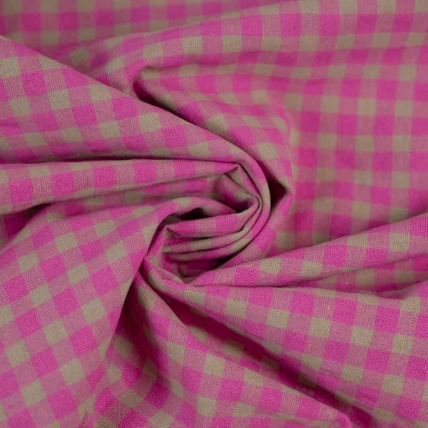 Seersucker Baumwollstoff Karo pink-beige