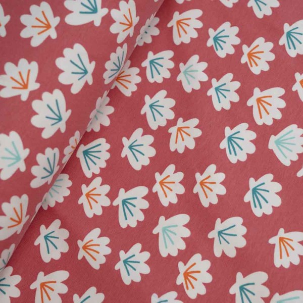 Baumwolljersey Blumen coral