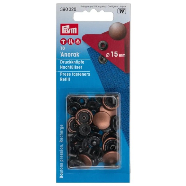 Prym Nähfrei-Nachfüllpackung Anorak 15mm altkupfer
