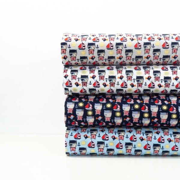 Baumwollwebware Piratenbärchen hellblau