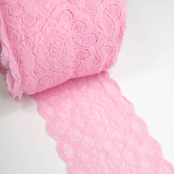 Elastische Spitzenborte Blume 11cm rosa