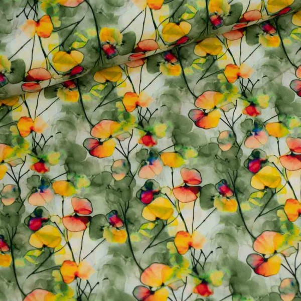 Baumwollwebware Aquarell Gingko khaki