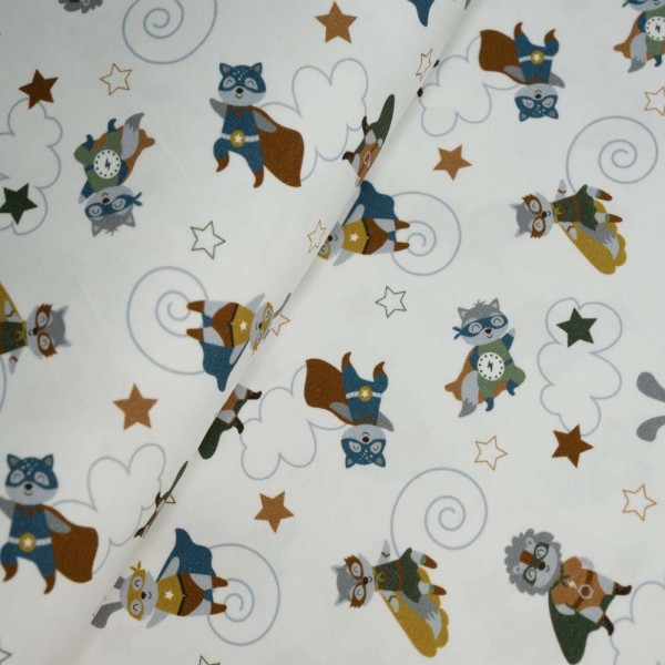 Baumwolljersey Superhelden Tiere weiß