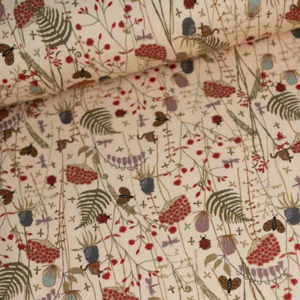 Baumwolljersey Wildblumen beige