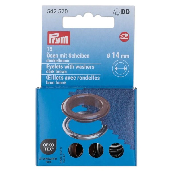 Prym Ösen mit Scheiben 14mm braun