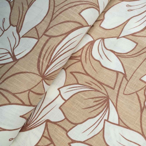 Leinen Baumwolle große Blumen beige