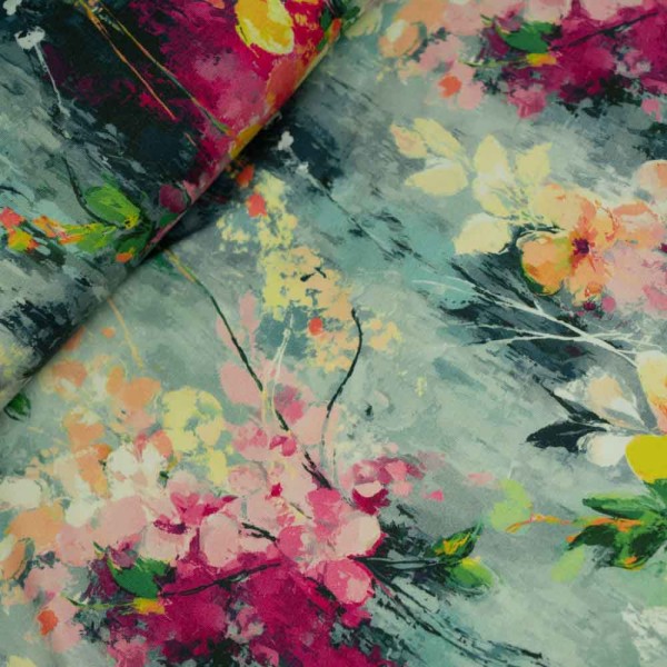 Bamboo Jersey Blumen Malerei salbei