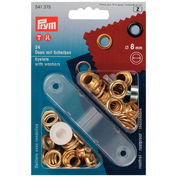 Prym Ösen mit Scheiben gold 8mm inkl. Lochwerkzeug