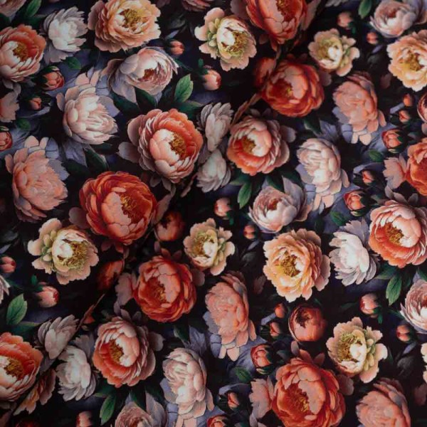 Baumwolljersey Pfingstrosen altrosa