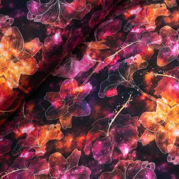 Baumwolljersey Shiny Hibiskus bordeaux