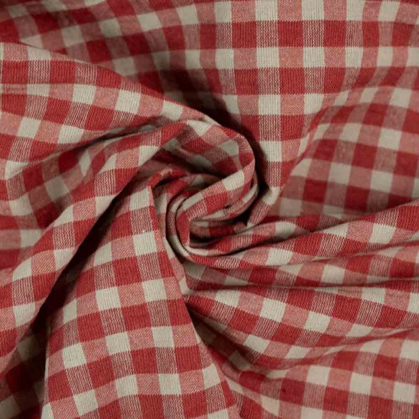 Seersucker Baumwollstoff Karo beige-rot