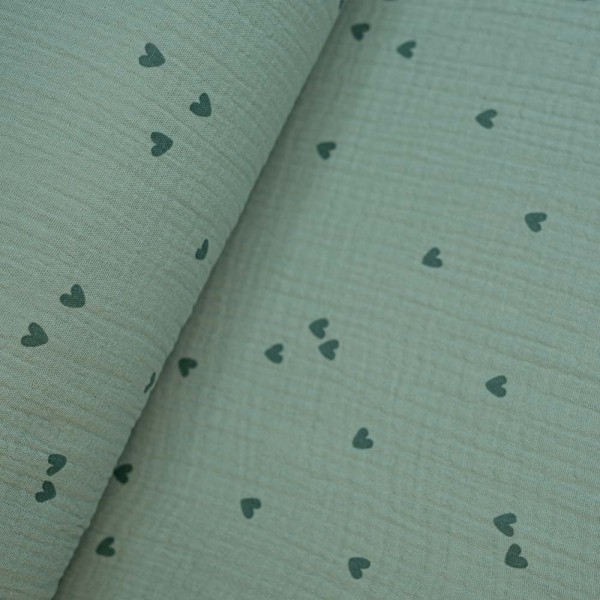 Musselin Double Gauze Herzen salbei