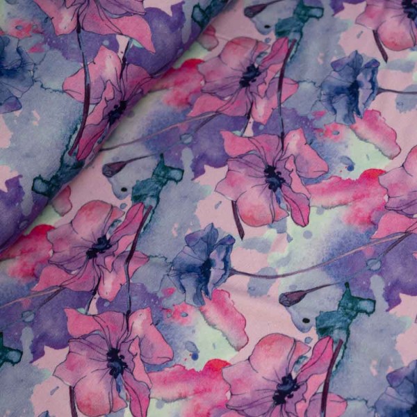 Bamboo Jersey Aquarellblumen pink