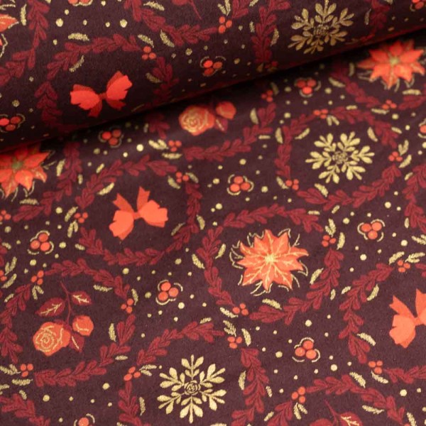 Baumwollwebware X-Mas Kranz bordeaux