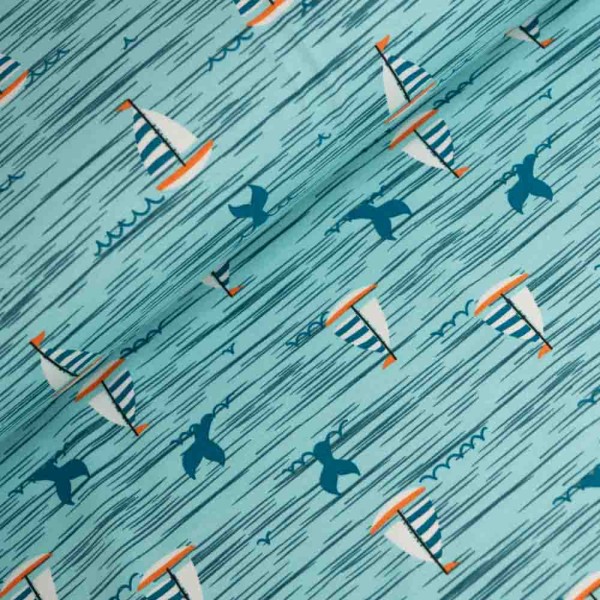 Baumwolljersey Segelboot hellblau