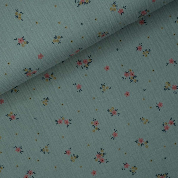 Musselin Double Gauze Mini Blumen dusty mint